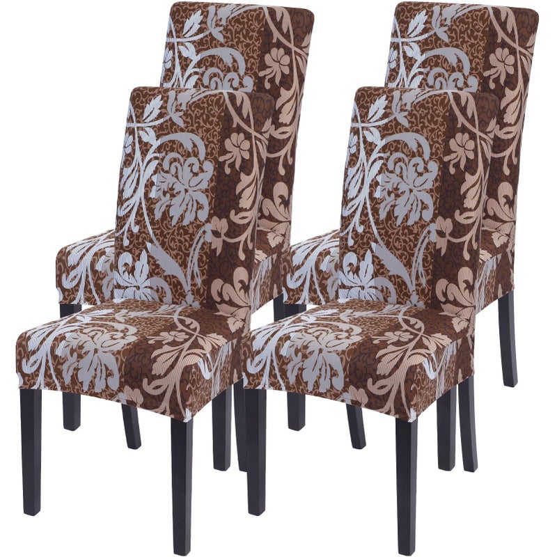 SearchI Dining Room Chair Covers Set of 4, Stretch Printed Parsons Chair Slipcovers Removable Washable Kitchen Chair Protector Cover for Dining Room, Hotel, Ceremony (Brown+Flower) - Image 1